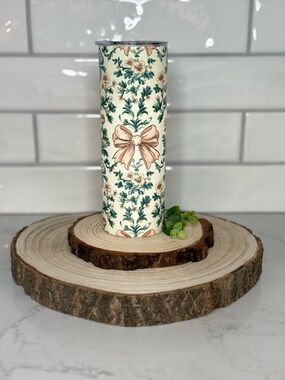 Floral Bow Cream Stainless Tumbler - Elegant Home Accent